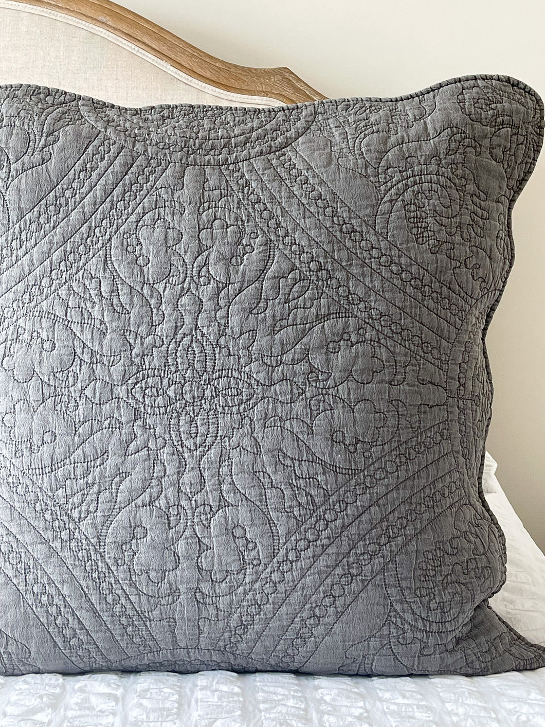 Grey Quilted Pillow Sham